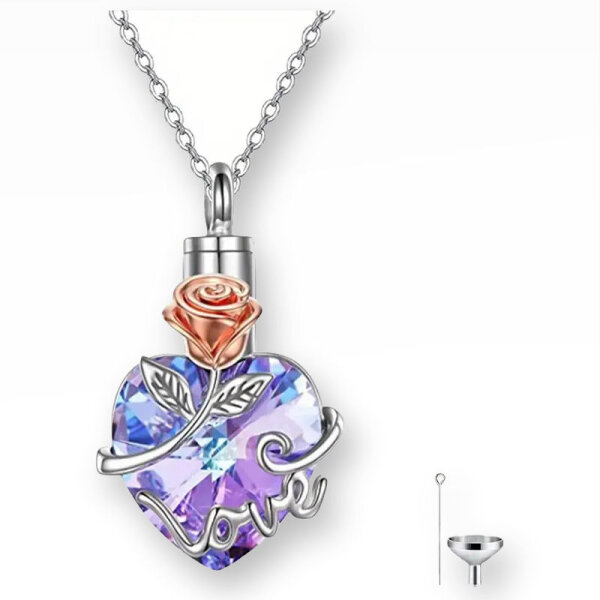 Monello Ascheschmuck Kette mit Kristall Herz Rose Love